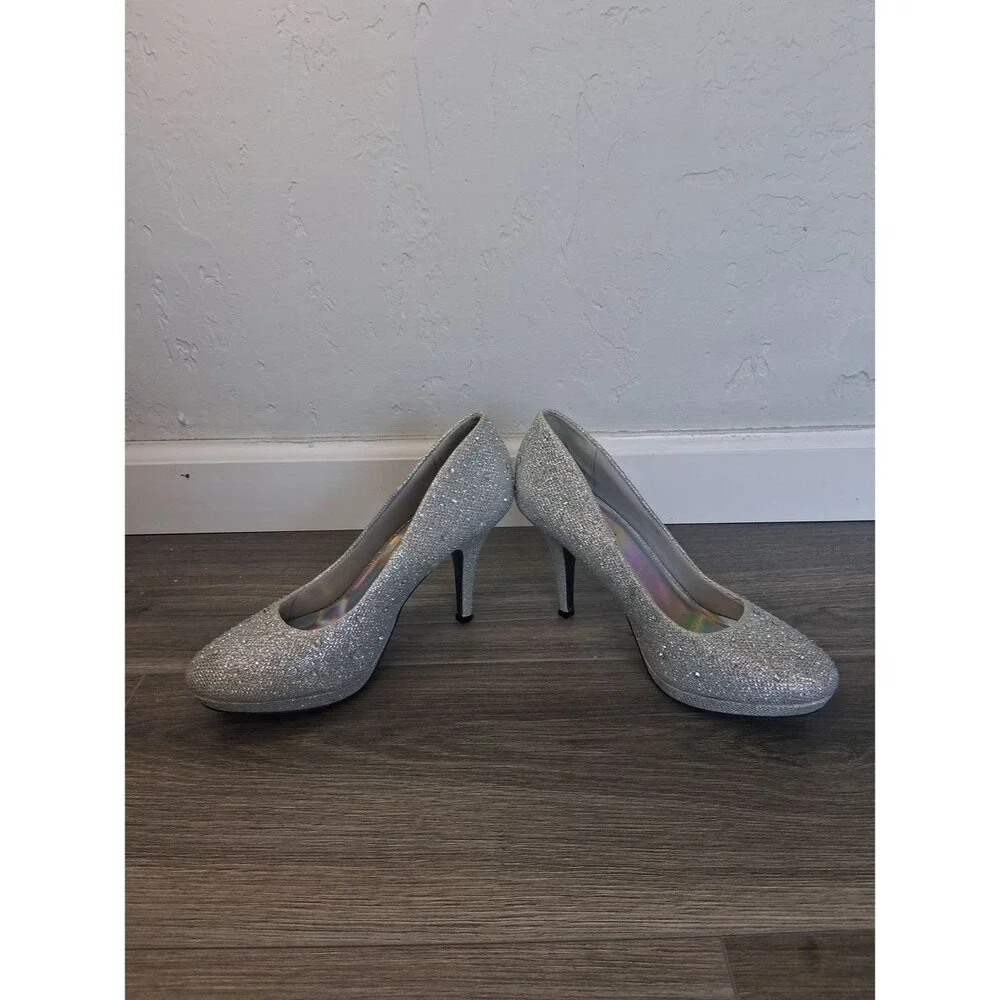 Silver Glitter High Heel Pumps by - Sparkle Evening Heels 7M